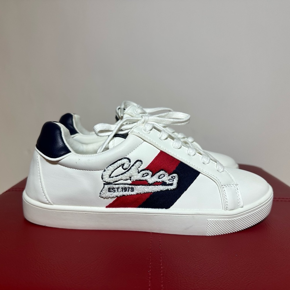 Chaps White Sneakers with Red and Blue Stripes